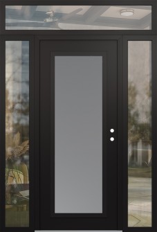 Diamond C1 64" x 96" black/white frosted Glass Panel black LHI with 2 Sidelites and Transom clear Glass