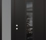 Modern Steel Front Door DIAMOND A10 48" X 96" BLACK/BLACK MIRRORED GLASS PANEL BLACK RHI WITH SIDELITE AND TRANSOM FROSTED GLASS