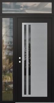 Diamond C6 48" x 96" black/black mirrored Glass Panel stainless steel RHI with Sidelite and Transom clear Glass