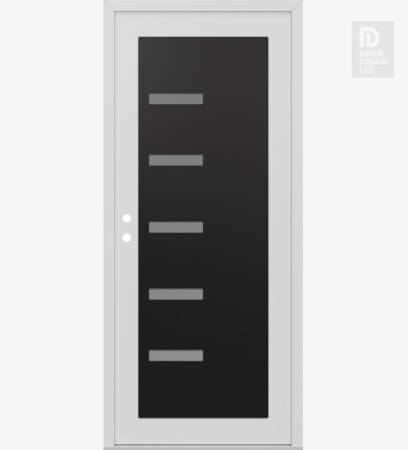 Modern Steel Front Door Diamond C8 36" x 80" white/white frosted Glass Panel black RHI