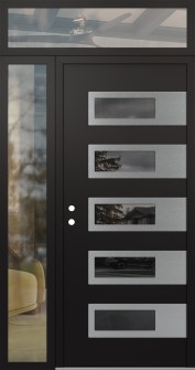 Diamond D3 50" x 96" black/black Mirrored Glass Panel stainless steel RHI with Sidelite and Transom clear Glass