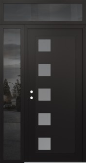 Diamond C5 50" x 96" black/white frosted Glass Panel black RHI with Sidelite and Transom mirrored Glass