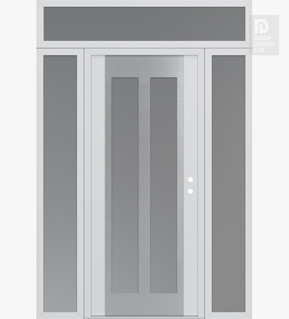 Modern Steel Front Door Diamond C14 60" x 96" white/white frosted Glass Panel stainless steel LHI with 2 Sidelites and Transom frosted Glass