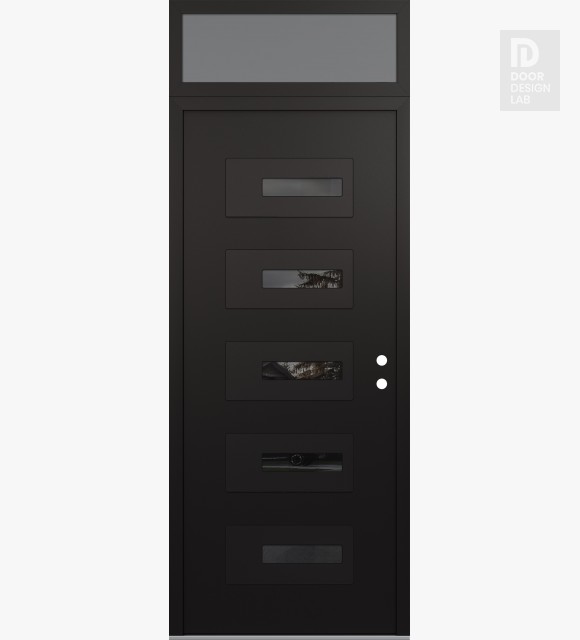 Modern Steel Front Door Diamond D6 36" x 96" black/black mirrored Glass Panel black LHI with Transom frosted Glass