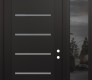 Modern Steel Front Door Diamond C11 50" x 96" black/white frosted Glass Panel black LHI with Sidelite and Transom mirrored Glass