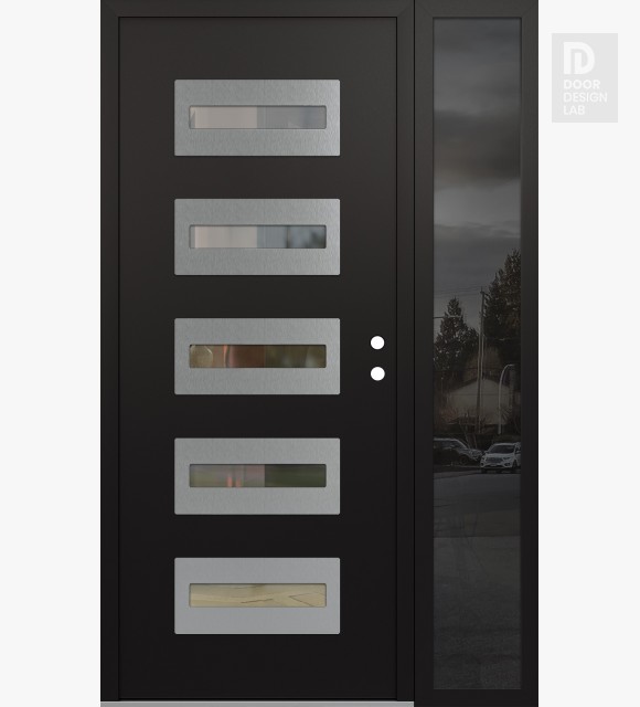 Modern Steel Front Door Diamond D4 50" x 80" black/black clear Glass Panel stainless steel LHI with Sidelite mirrored Glass