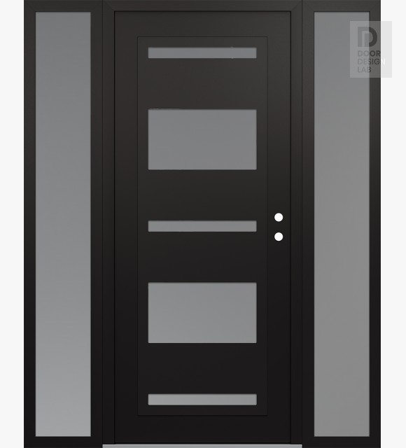 Modern Steel Front Door Diamond C10 64" x 80" black/white frosted Glass Panel black LHI with 2 Sidelites frosted Glass