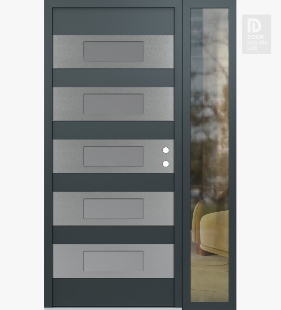 Modern Steel Front Door Diamond D5 52" x 80" anthracite/anthracite frosted Glass Panel stainless steel LHI with Sidelite clear Glass