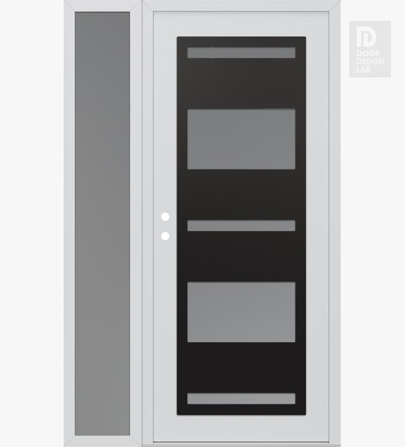 Modern Steel Front Door Diamond C10 48" x 80" white/white frosted Glass Panel black RHI with Sidelite frosted Glass