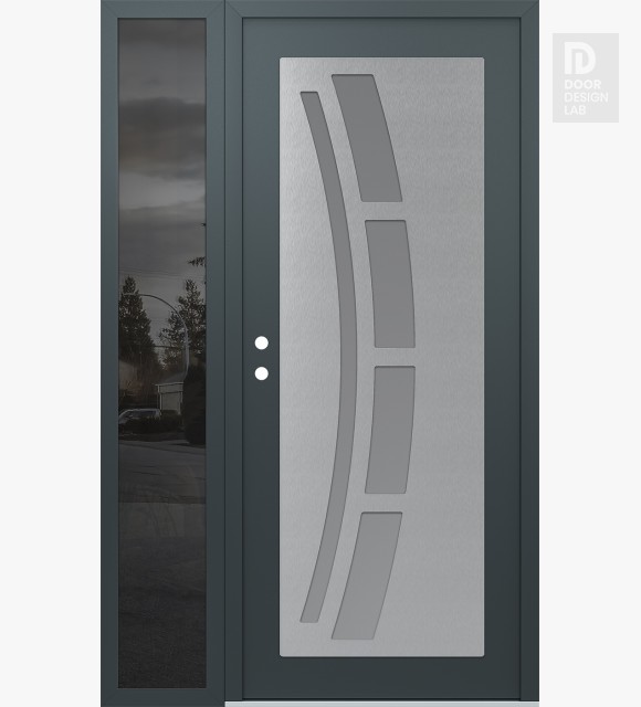 Modern Steel Front Door Diamond C12 48" x 80" anthracite/anthracite frosted Glass Panel stainless steel RHI with Sidelite mirrored Glass
