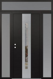 DIAMOND A4 68" X 96" BLACK/BLACK CLEAR GLASS PANEL STAINLESS STEEL RHI WITH 2 SIDELITES AND TRANSOM FROSTED GLASS