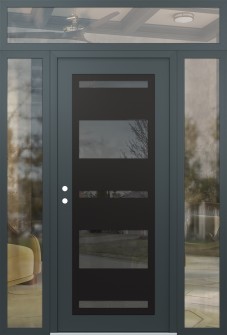 Diamond C10 68" x 96" anthracite/anthracite mirrored Glass Panel black RHI with 2 Sidelites and Transom clear Glass