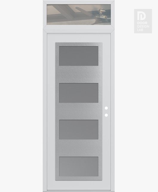 Modern Steel Front Door Diamond C2 36" x 96" white/white frosted Glass Panel stainless steel LHI with Transom clear Glass