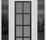 Modern Steel Front Door Diamond C16 68" x 96" white/white frosted Glass Panel black LHI with 2 Sidelites and Transom mirrored Glass