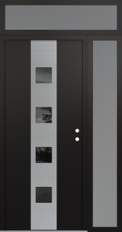 DIAMOND A12 50" X 96" BLACK/BLACK MIRRORED GLASS PANEL STAINLESS STEEL LHI WITH SIDELITE AND TRANSOM FROSTED GLASS