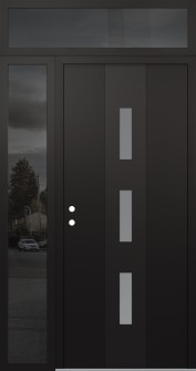 DIAMOND A7 50" X 96" BLACK/WHITE FROSTED GLASS PANEL BLACK RHI WITH SIDELITE AND TRANSOM MIRRORED GLASS