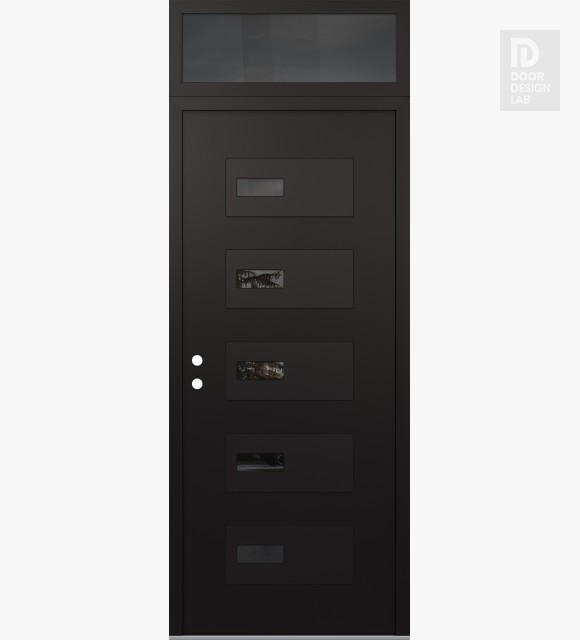 Modern Steel Front Door Diamond D7 36" x 96" black/black mirrored Glass Panel black RHI with Transom mirrored Glass