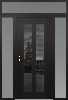 Diamond C14 60" x 96" black/black mirrored Glass Panel black RHI with 2 Sidelites and Transom frosted Glass