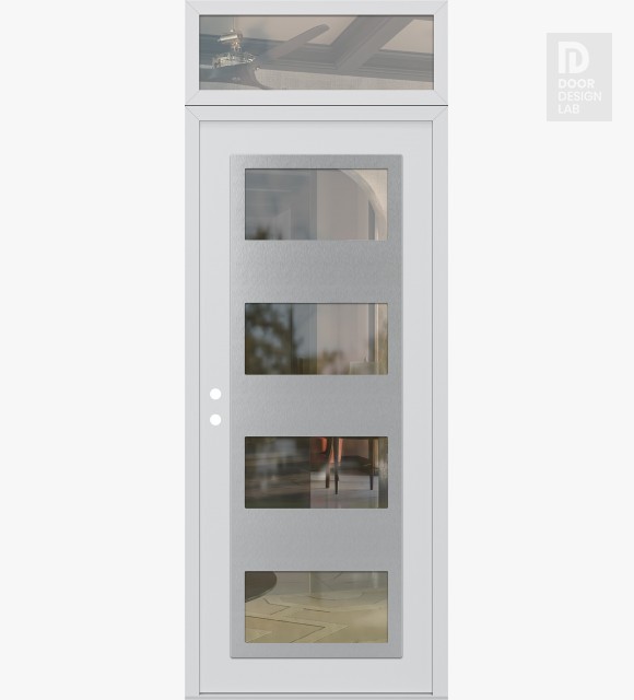 Modern Steel Front Door Diamond C2 36" x 96" white/white clear Glass Panel stainless steel RHI with Transom clear Glass