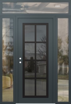Diamond C16 68" x 96" anthracite/anthracite mirrored Glass Panel black RHI with 2 Sidelites and Transom clear Glass