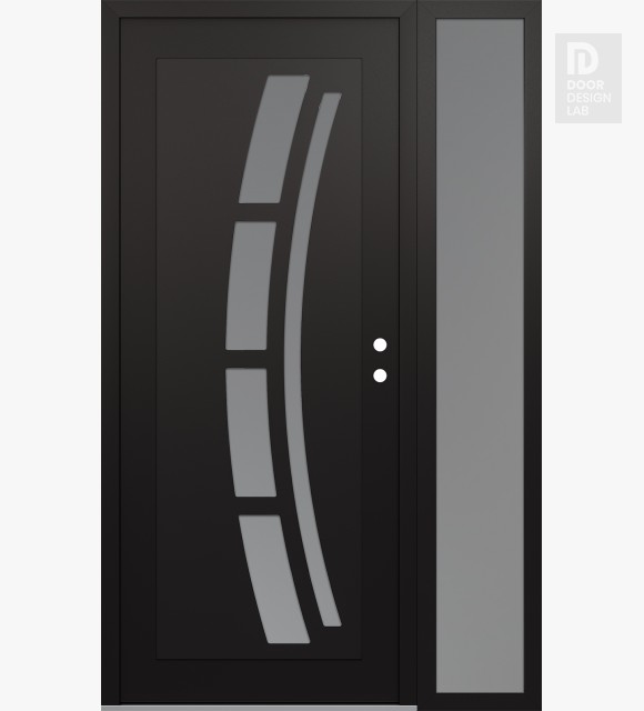 Modern Steel Front Door Diamond C12 50" x 80" black/white frosted Glass Panel black LHI with Sidelite frosted Glass