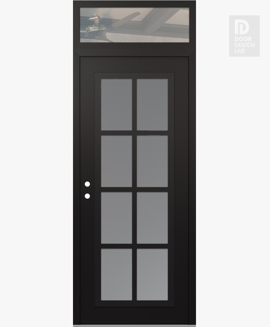 Modern Steel Front Door Diamond C16 36" x 96" black/white frosted Glass Panel black RHI with Transom clear Glass