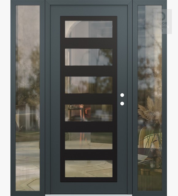 Modern Steel Front Door Diamond C9 68" x 80" anthracite/anthracite clear Glass Panel black LHI with 2 Sidelites clear Glass