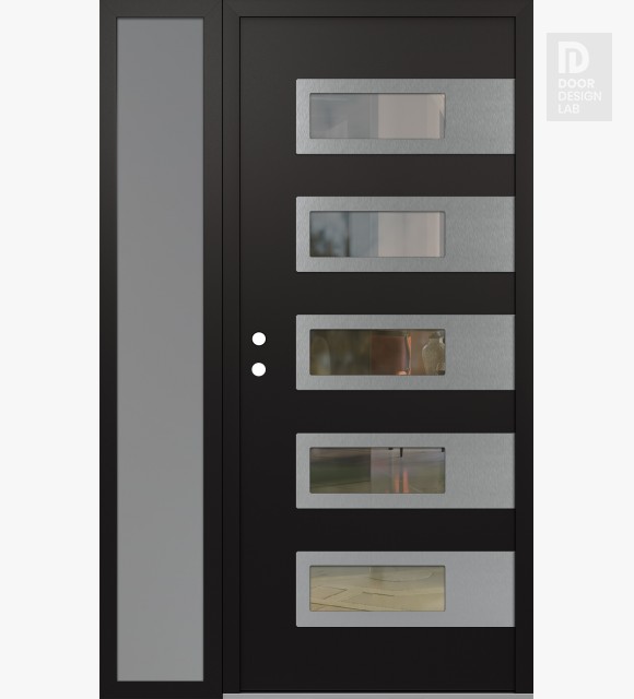 Modern Steel Front Door Diamond D3 50" x 80" black/black clear Glass Panel stainless steel RHI with Sidelite frosted Glass