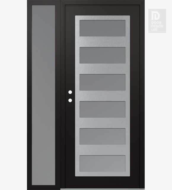 Modern Steel Front Door Diamond C9 52" x 80" black/white frosted Glass Panel stainless steel RHI with Sidelite frosted Glass