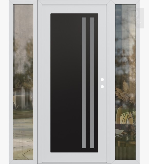 Modern Steel Front Door Diamond C6 60" x 80" white/white frosted Glass Panel black LHI with 2 Sidelites clear Glass