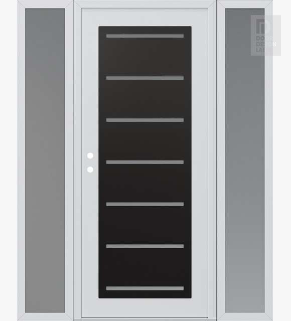 Modern Steel Front Door Diamond C11 68" x 80" white/white frosted Glass Panel black RHI with 2 Sidelites frosted Glass