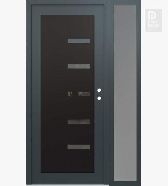 Modern Steel Front Door Diamond C8 52" x 80" anthracite/anthracite mirrored Glass Panel black LHI with Sidelite frosted Glass