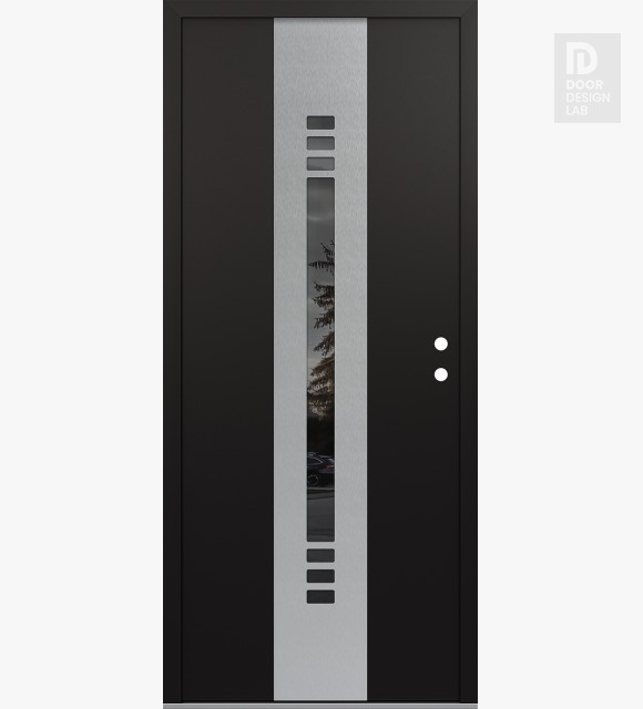 Modern Steel Front Door DIAMOND A5 36" X 80" BLACK/BLACK MIRRORED GLASS PANEL STAINLESS STEEL LHI
