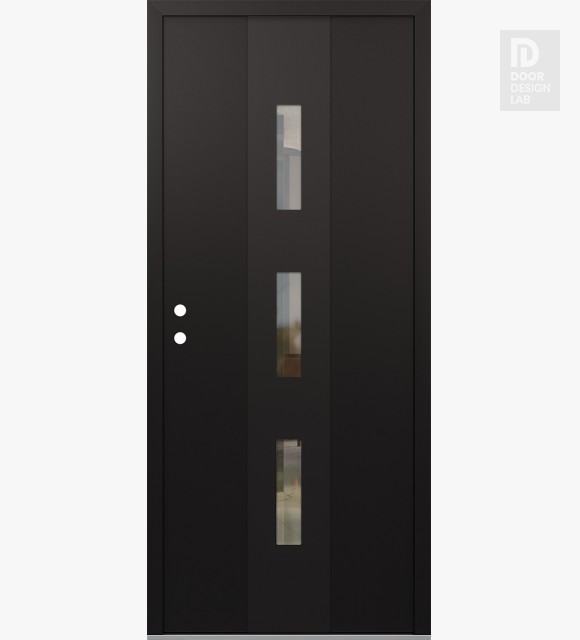 Modern Steel Front Door DIAMOND A7 36" X 80" BLACK/BLACK CLEAR GLASS PANEL BLACK RHI