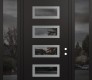 Modern Steel Front Door Diamond D1 64" x 96" black/black mirrored Glass Panel stainless steel LHI with 2 Sidelites and Transom mirrored Glass