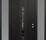 Modern Steel Front Door DIAMOND A2 64" X 96" BLACK/BLACK MIRRORED GLASS PANEL BLACK LHI WITH 2 SIDELITES AND TRANSOM FROSTED GLASS