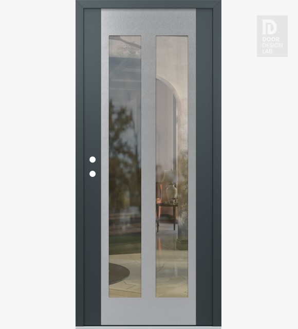 Modern Steel Front Door Diamond C14 36" x 80" anthracite/anthracite clear Glass Panel stainless steel RHI