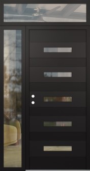 Diamond D9 50" x 96" black/black clear Glass Panel black RHI with Sidelite and Transom clear Glass