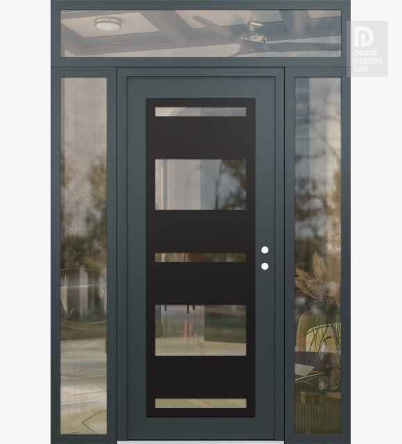 Modern Steel Front Door Diamond C10 60" x 96" anthracite/anthracite clear Glass Panel black LHI with 2 Sidelites and Transom clear Glass