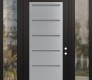 Modern Steel Front Door Diamond C11 64" x 96" black/white frosted Glass Panel stainless steel LHI with 2 Sidelites and Transom clear Glass