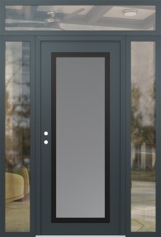 Diamond C1 68" x 96" anthracite/anthracite frosted Glass Panel black RHI with 2 Sidelites and Transom clear Glass