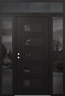 Diamond D2 60" x 96" black/black mirrored Glass Panel black RHI with 2 Sidelites and Transom mirrored Glass