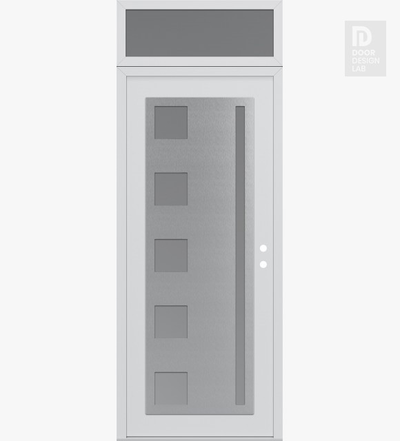 Modern Steel Front Door Diamond C3 36" x 96" white/white frosted Glass Panel stainless steel LHI with Transom frosted Glass