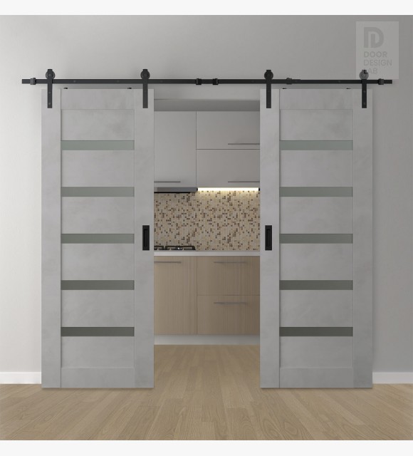 DOUBLE BARN DOOR AVON 07-04 VETRO LIGHT URBAN 64" X 80" X 1 3/4" BLACK HARDWARE