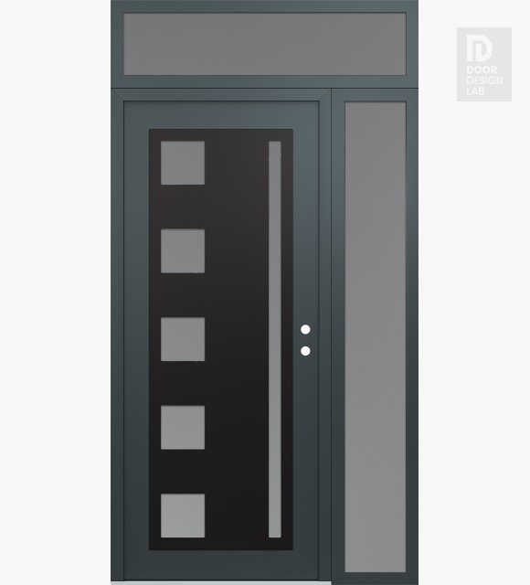 Modern Steel Front Door Diamond C3 52" x 96" anthracite/anthracite frosted Glass Panel black LHI with Sidelite and Transom frosted Glass