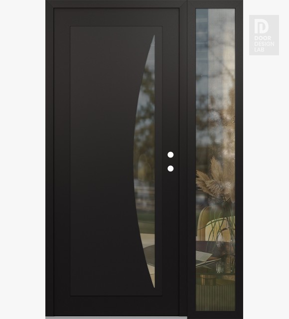 Modern Steel Front Door Diamond C13 50" x 80" black/black clear Glass Panel black LHI with Sidelite clear Glass