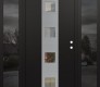 Modern Steel Front Door DIAMOND A12 64" X 80" BLACK/BLACK CLEAR GLASS PANEL STAINLESS STEEL LHI WITH 2 SIDELITES MIRRORED GLASS
