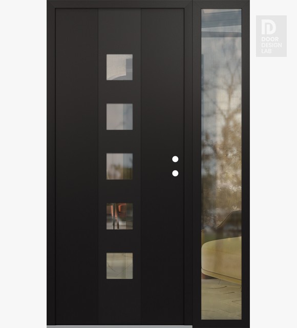 Modern Steel Front Door DIAMOND A13 48" X 80" BLACK/BLACK CLEAR GLASS PANEL BLACK LHI WITH SIDELITE CLEAR GLASS