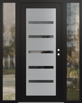 Diamond C7 60" x 80" black/black mirrored Glass Panel stainless steel LHI with 2 Sidelites clear Glass