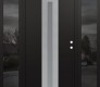Modern Steel Front Door DIAMOND A2 60" X 80" BLACK/WHITE FROSTED GLASS PANEL STAINLESS STEEL LHI WITH 2 SIDELITES MIRRORED GLASS